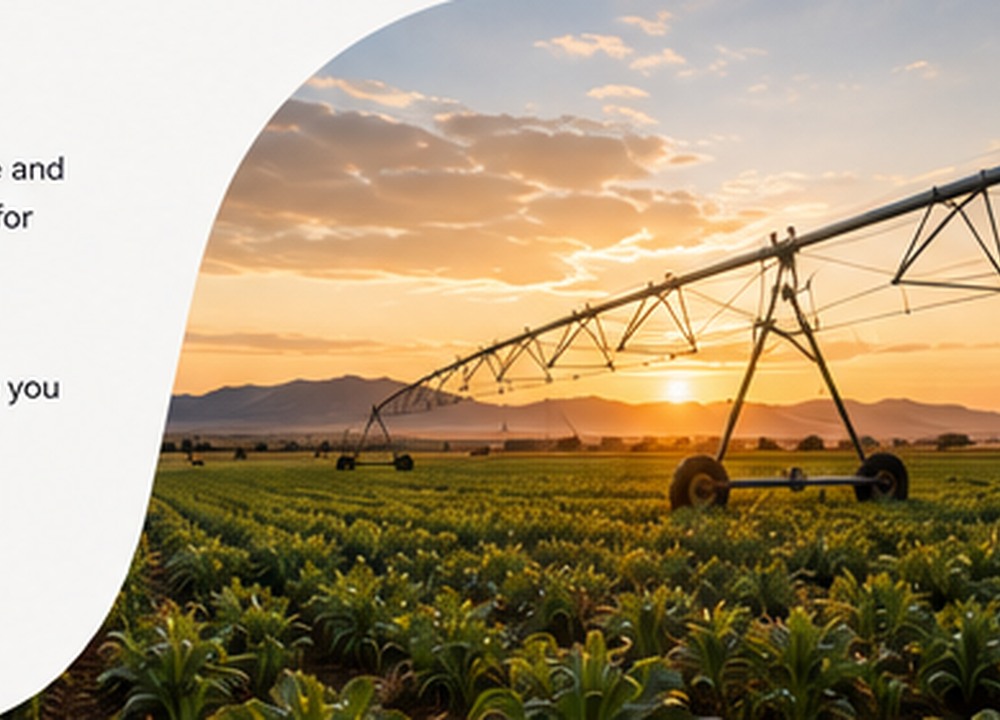 Irrigation pivot on farmland at sunset